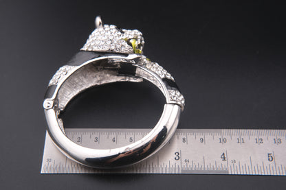 Vintage Rhinestone Panda Bracelet – Enamel Crystal Animal Bangle with Bamboo – Whimsical Avant Garde Jewelry