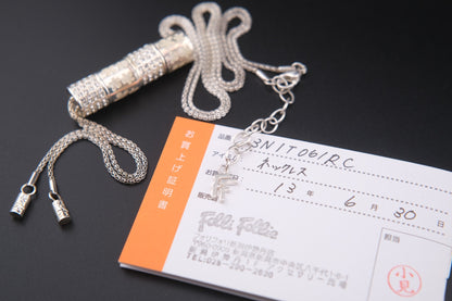 Vintage Folli Follie Silver Tone Lariat Necklace with Crystal and Enamel Floral Pendant – Adjustable Y Drop – Signed with Warranty Card