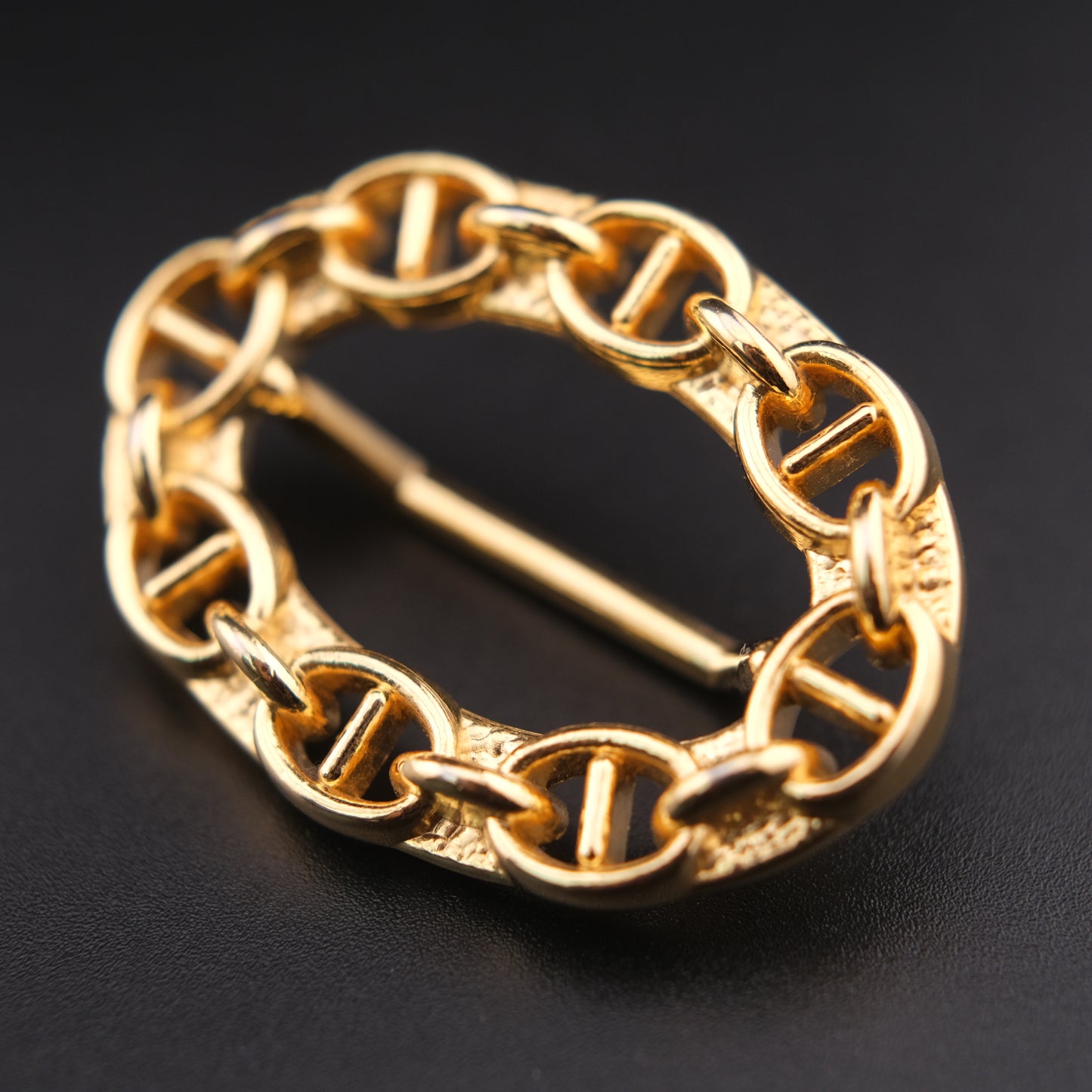 ❤️ Vintage Malka Paris Gold Tone Chain Link Scarf Ring Oval 2”