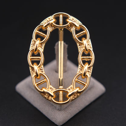 ❤️ Vintage Malka Paris Gold Tone Chain Link Scarf Ring Oval 2”