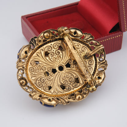 ❤️Vintage Ornate Blue Glass Filigree Brooch / Pendant – West Germany