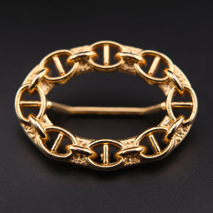 ❤️ Vintage Malka Paris Gold Tone Chain Link Scarf Ring Oval 2”
