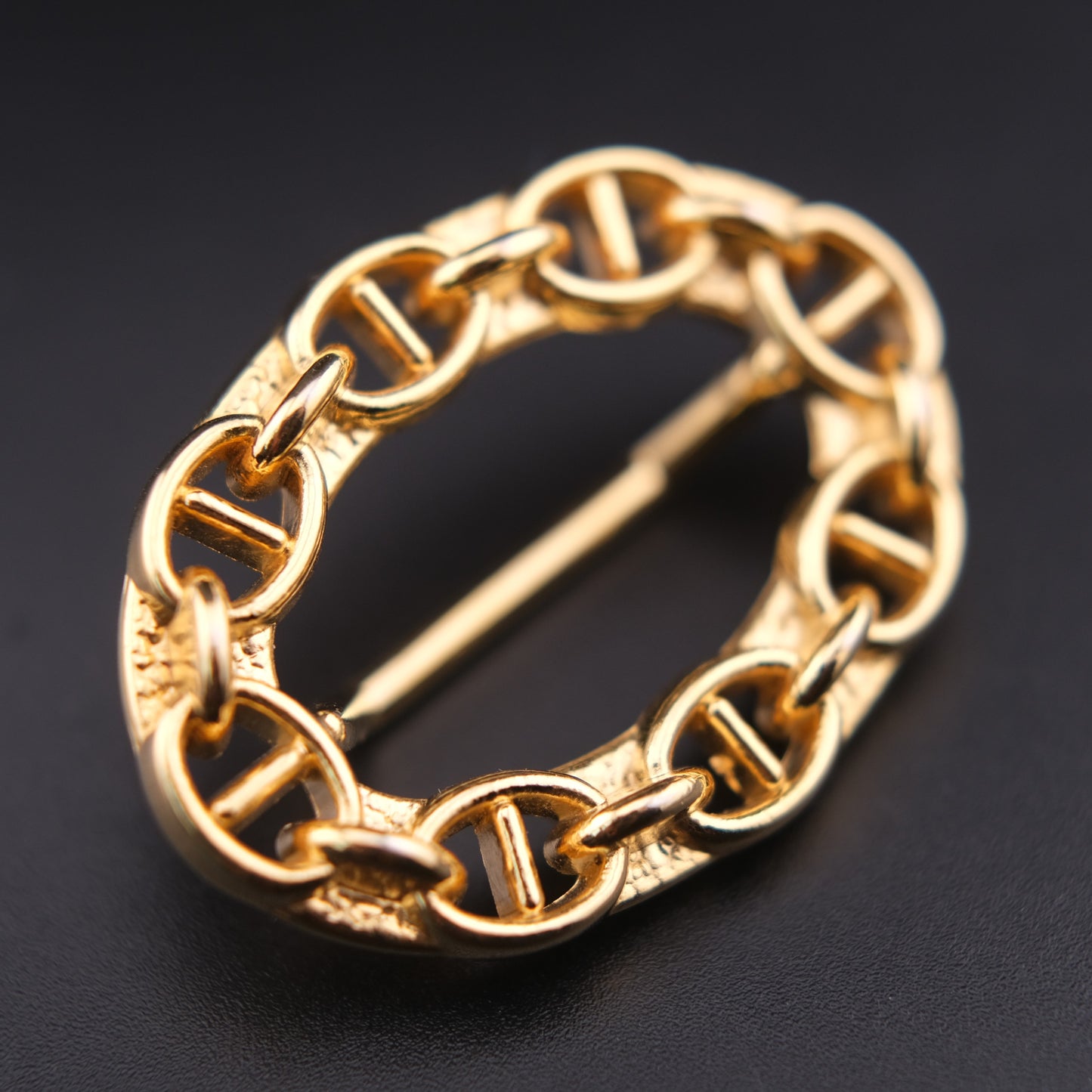 ❤️ Vintage Malka Paris Gold Tone Chain Link Scarf Ring Oval 2”