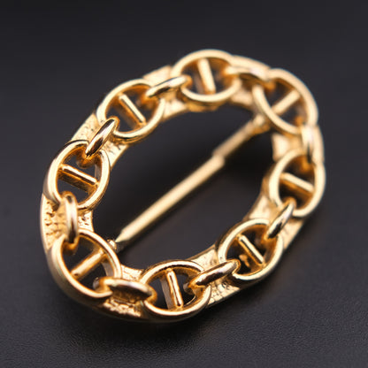 ❤️ Vintage Malka Paris Gold Tone Chain Link Scarf Ring Oval 2”