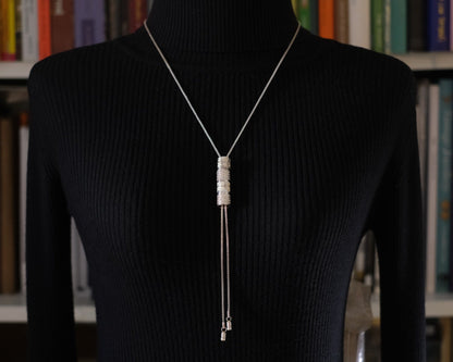 Vintage Folli Follie Silver Tone Lariat Necklace with Crystal and Enamel Floral Pendant – Adjustable Y Drop – Signed with Warranty Card