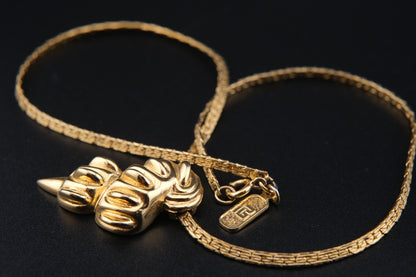 Vintage Pierre Balmain Pendant Necklace – Gold-Tone Sculptural Medallion | 16" Chain