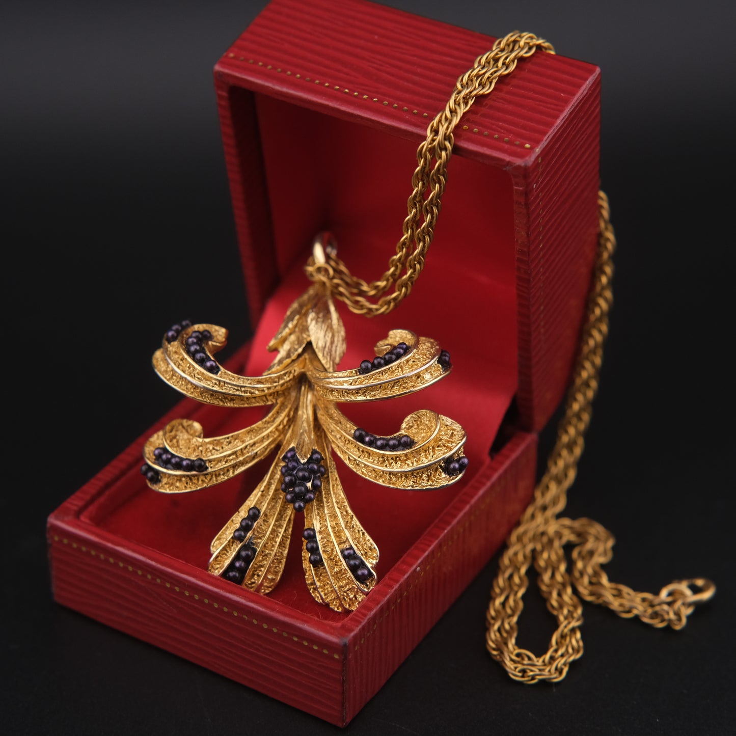 Vintage Orena Paris Pendant Necklace – Gold-Tone with Purple Bead Accents