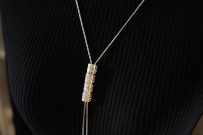 Vintage Folli Follie Silver Tone Lariat Necklace with Crystal and Enamel Floral Pendant – Adjustable Y Drop – Signed with Warranty Card