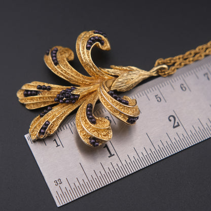 Vintage Orena Paris Pendant Necklace – Gold-Tone with Purple Bead Accents