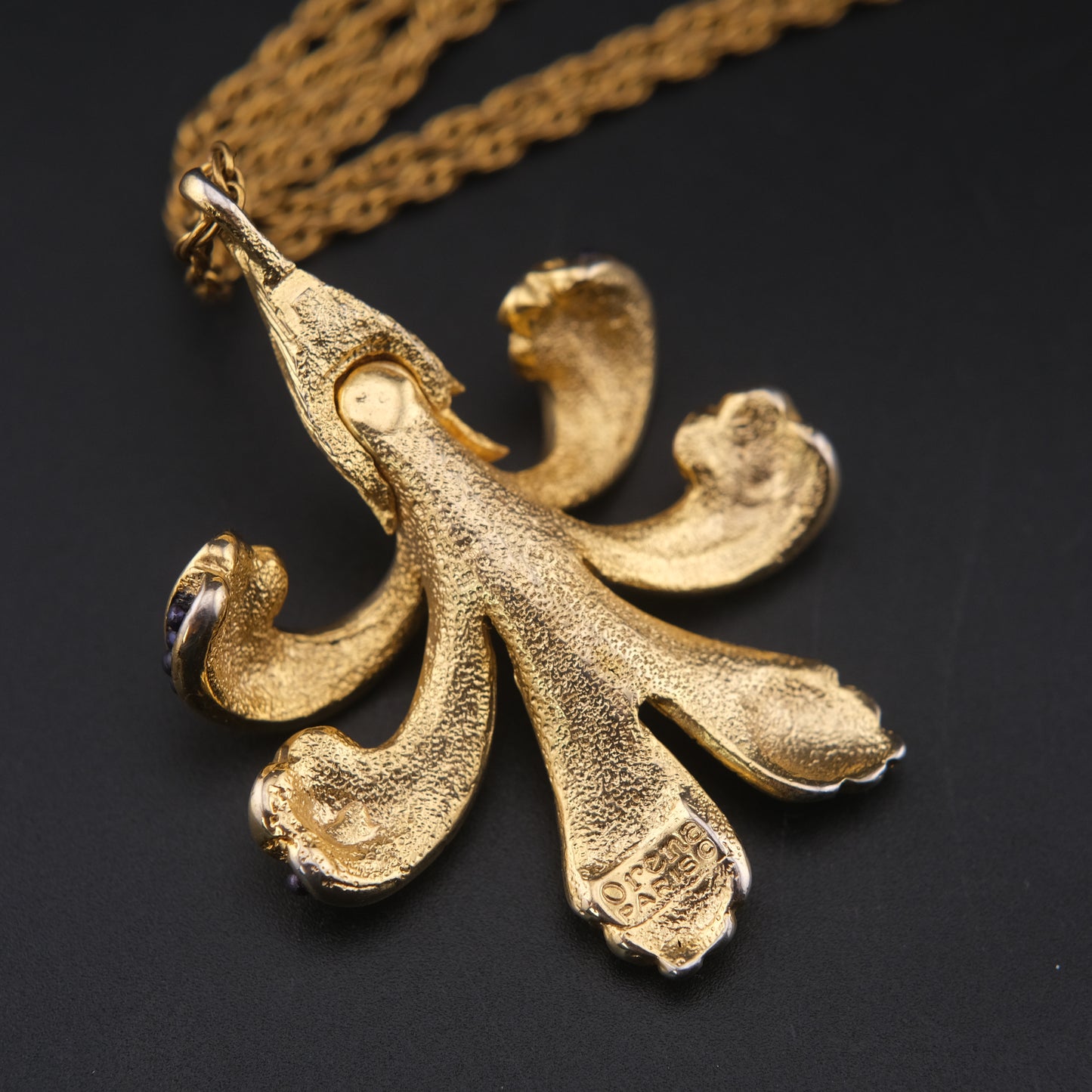 Vintage Orena Paris Pendant Necklace – Gold-Tone with Purple Bead Accents