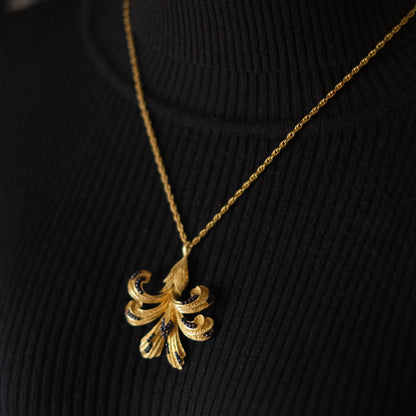 Vintage Orena Paris Pendant Necklace – Gold-Tone with Purple Bead Accents