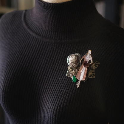 ❤️ Vintage Assemblage Art Brooch – Remade From Vintage Jewelry Components – Mixed Media Statement Pin