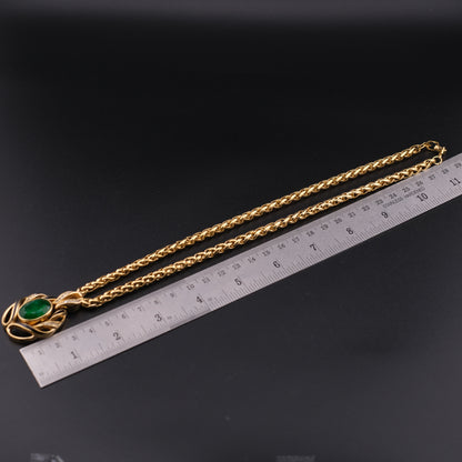 ❤️ Vintage Grossé Germany Green Glass & Enamel Pendant Necklace