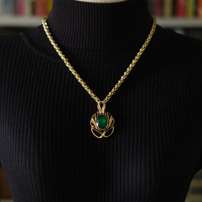 ❤️ Vintage Grossé Germany Green Glass & Enamel Pendant Necklace
