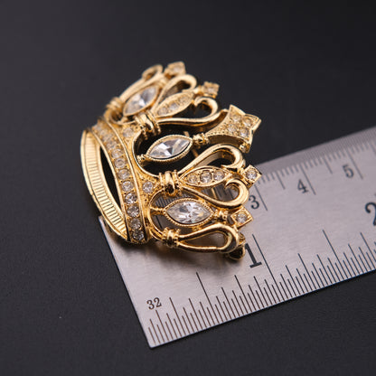 ❤️ Vintage KJL for Avon Crown Brooch Gold Tone Rhinestone Regal Statement Pin