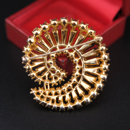 ❤️ Rare Vintage Crown Trifari Alfred Philippe Rhinestone Swirl Gold-Tone Brooch