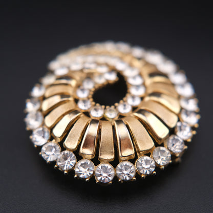 ❤️ Rare Vintage Crown Trifari Alfred Philippe Rhinestone Swirl Gold-Tone Brooch