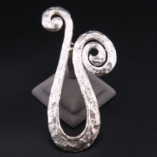 ❤️ Vintage COD Sculptural Abstract Silver Tone Brooch 3.5” Spiral Statement Pin