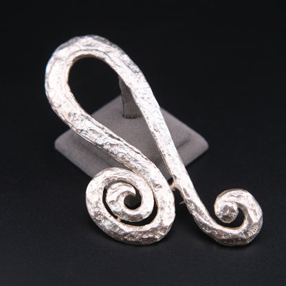 ❤️ Vintage COD Sculptural Abstract Silver Tone Brooch 3.5” Spiral Statement Pin