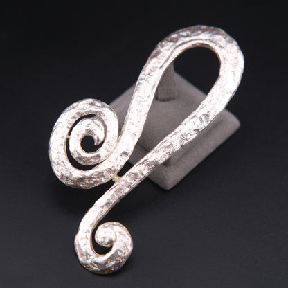❤️ Vintage COD Sculptural Abstract Silver Tone Brooch 3.5” Spiral Statement Pin