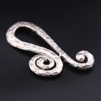❤️ Vintage COD Sculptural Abstract Silver Tone Brooch 3.5” Spiral Statement Pin
