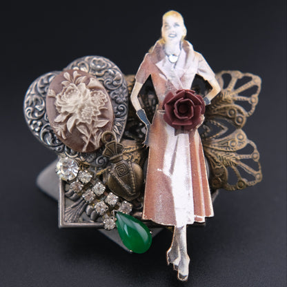 ❤️ Vintage Assemblage Art Brooch – Remade From Vintage Jewelry Components – Mixed Media Statement Pin