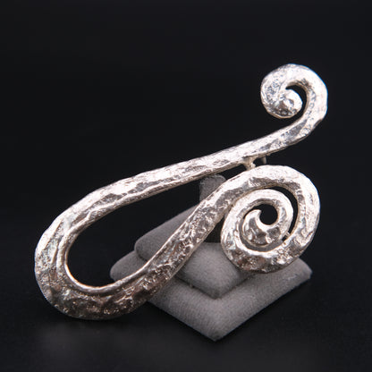 ❤️ Vintage COD Sculptural Abstract Silver Tone Brooch 3.5” Spiral Statement Pin