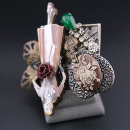 ❤️ Vintage Assemblage Art Brooch – Remade From Vintage Jewelry Components – Mixed Media Statement Pin