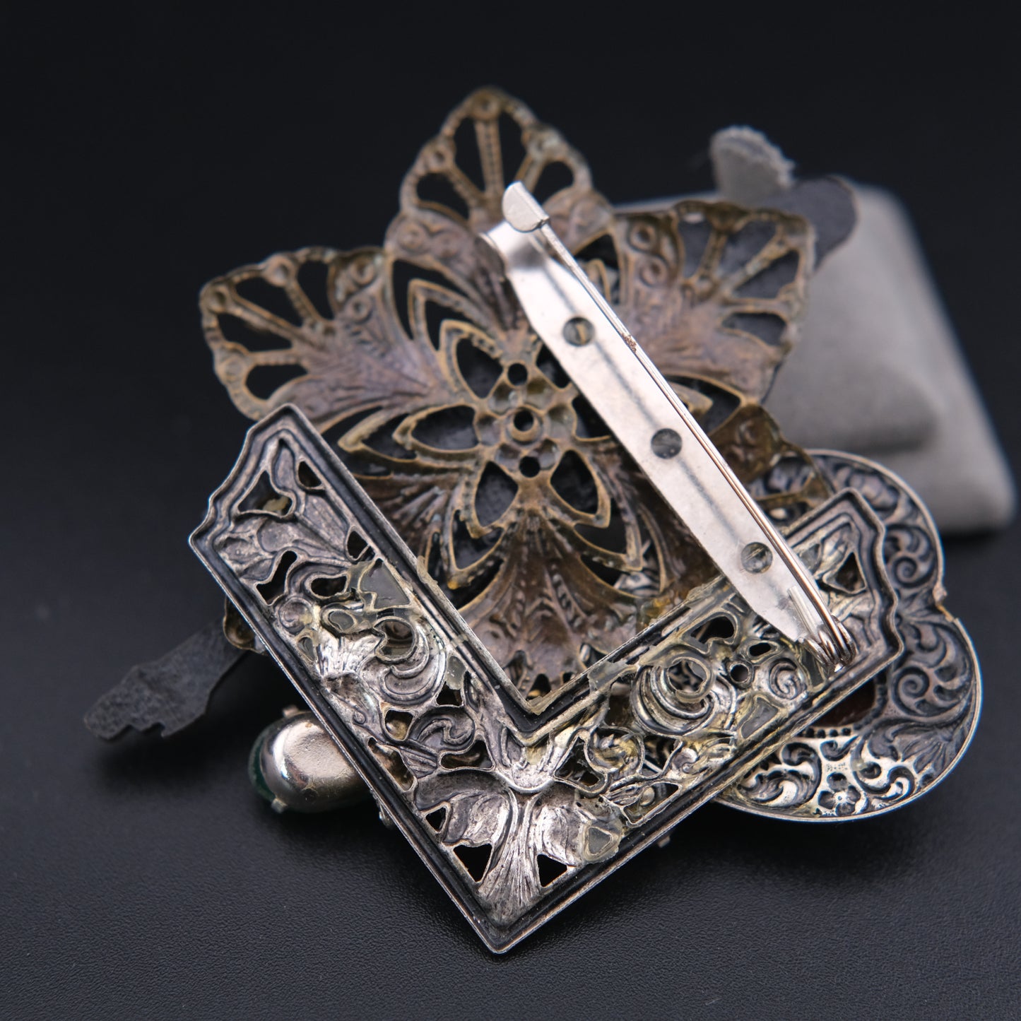 ❤️ Vintage Assemblage Art Brooch – Remade From Vintage Jewelry Components – Mixed Media Statement Pin