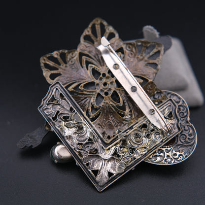 ❤️ Vintage Assemblage Art Brooch – Remade From Vintage Jewelry Components – Mixed Media Statement Pin