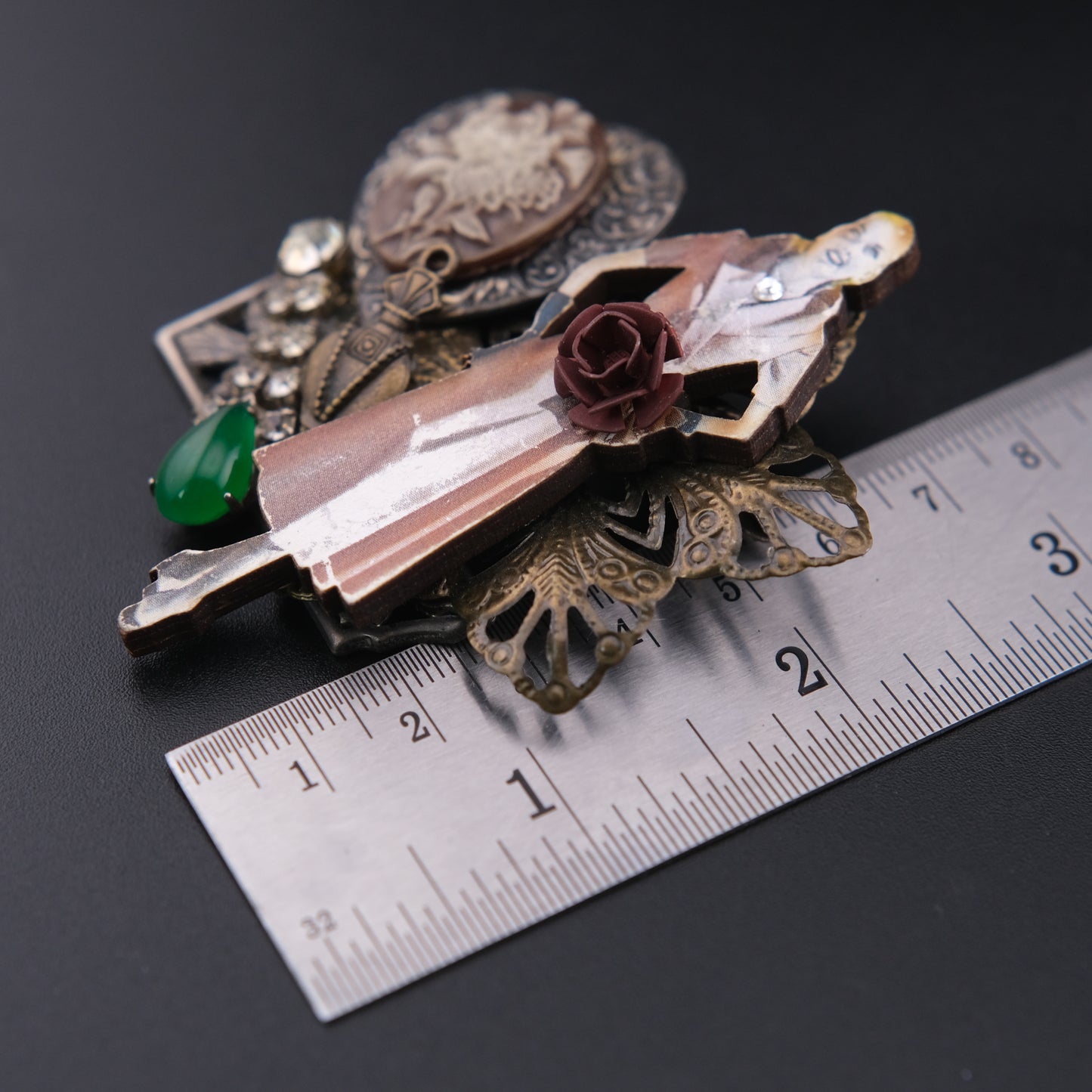 ❤️ Vintage Assemblage Art Brooch – Remade From Vintage Jewelry Components – Mixed Media Statement Pin