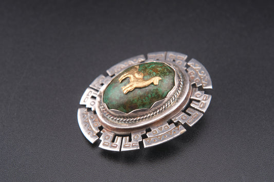 Peruvian Vintage Sterling Silver & 18K Gold Llama Brooch Pendant