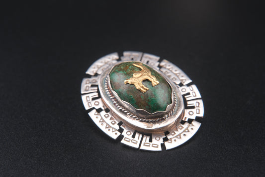 Peruvian Vintage Sterling Silver & 18K Gold Llama Brooch Pendant