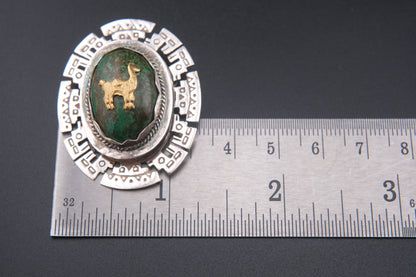 Peruvian Vintage Sterling Silver & 18K Gold Llama Brooch Pendant