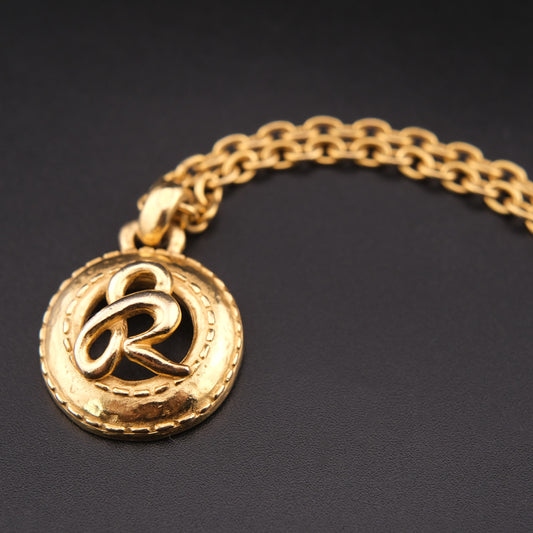Vintage Sonia Rykiel Gold Tone SR Logo Necklace with Extended Chain