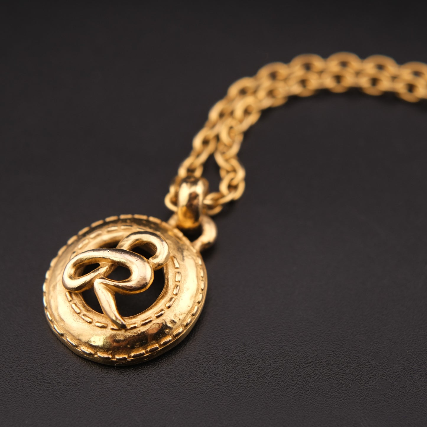 Vintage Sonia Rykiel Gold Tone SR Logo Necklace with Extended Chain
