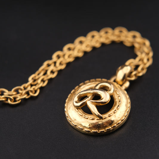 Vintage Sonia Rykiel Gold Tone SR Logo Necklace with Extended Chain
