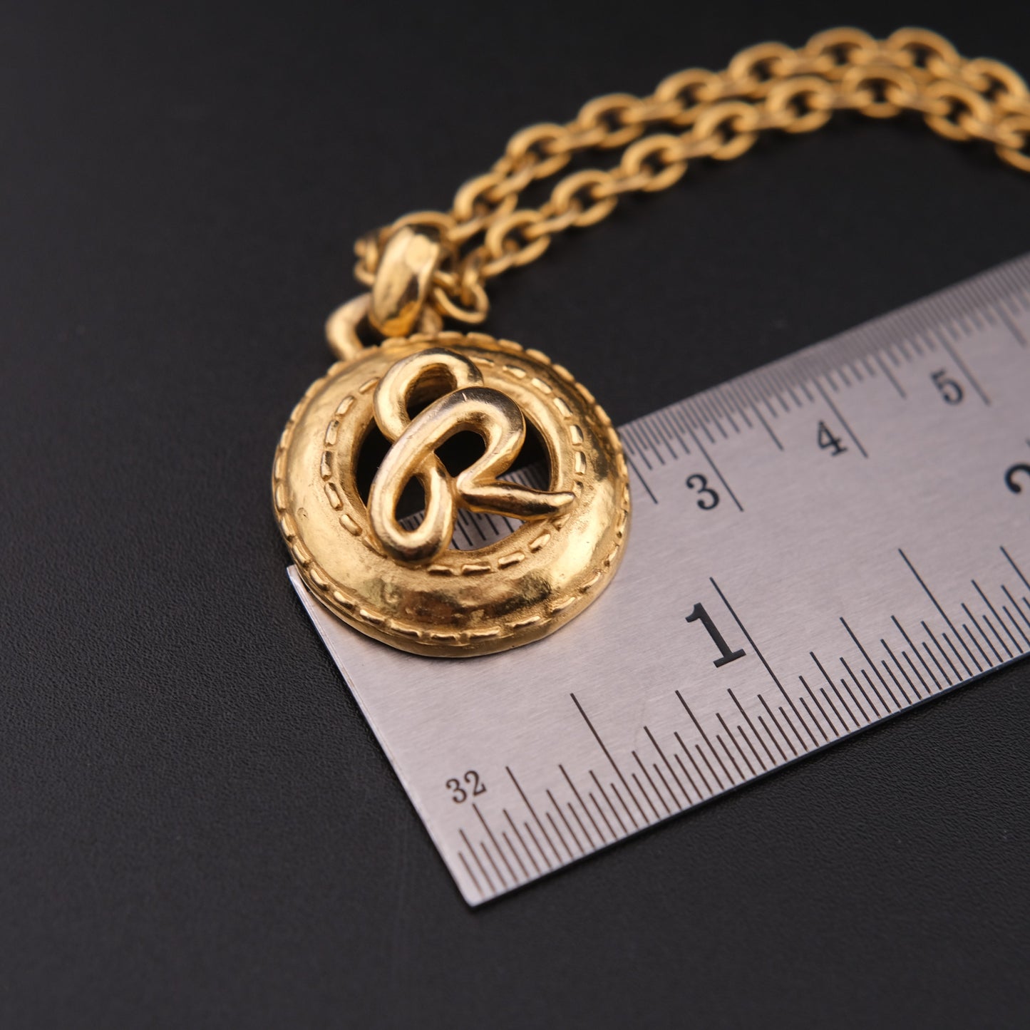 Vintage Sonia Rykiel Gold Tone SR Logo Necklace with Extended Chain