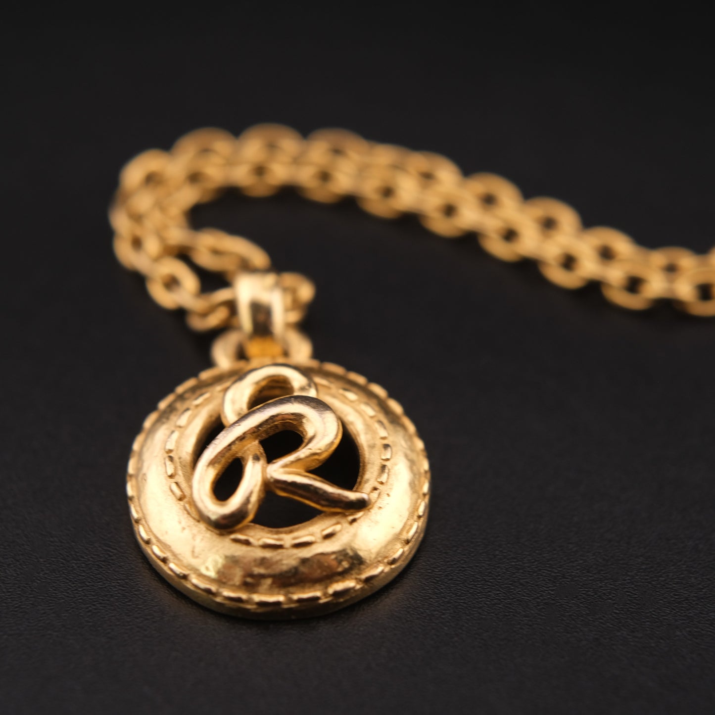 Vintage Sonia Rykiel Gold Tone SR Logo Necklace with Extended Chain