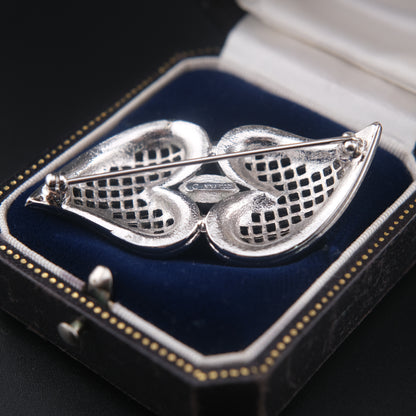 Romantic Vintage Nina Ricci Brooch with Double Heart Design and Crystal Inlay