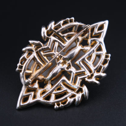 ❤️ Vintage Art Deco Style Rhinestone Brooch Gold Tone Red Marquise Crystal Statement Pin