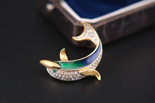 Vintage Attwood & Sawyer Dolphin Brooch – Enamel & Crystal