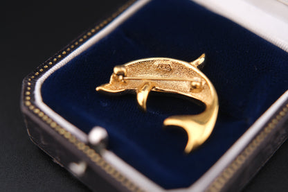 Vintage Attwood & Sawyer Dolphin Brooch – Enamel & Crystal
