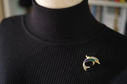 Vintage Attwood & Sawyer Dolphin Brooch – Enamel & Crystal