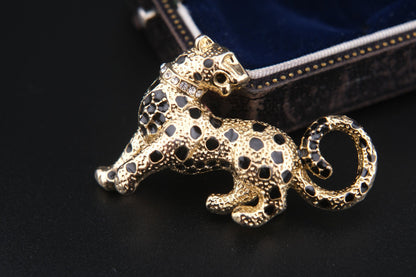🐆 Vintage Attwood and Sawyer Leopard Brooch – Enamel & Rhinestone Collar | Signed A&S