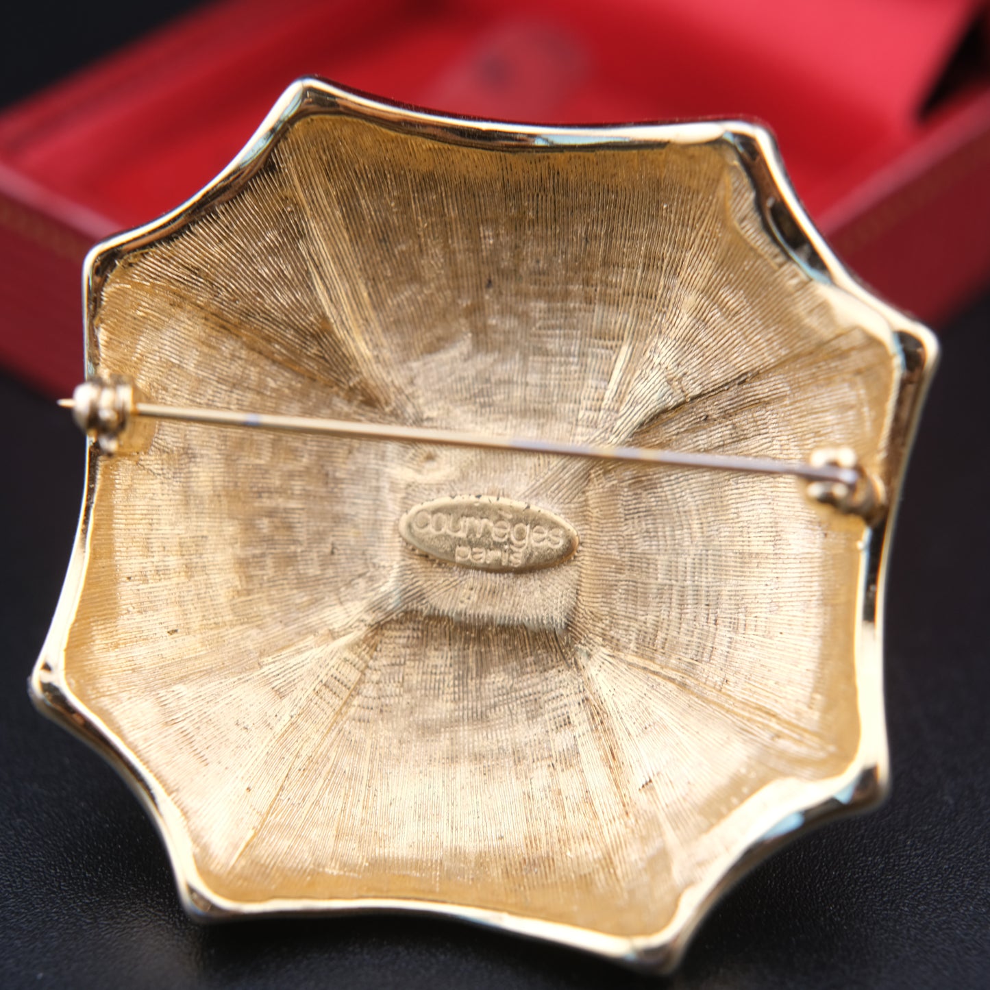 ❤️ Vintage Courrèges Paris Black Enamel & Crystal Sculptural Brooch