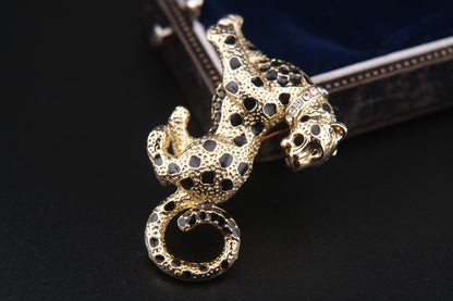 🐆 Vintage Attwood and Sawyer Leopard Brooch – Enamel & Rhinestone Collar | Signed A&S