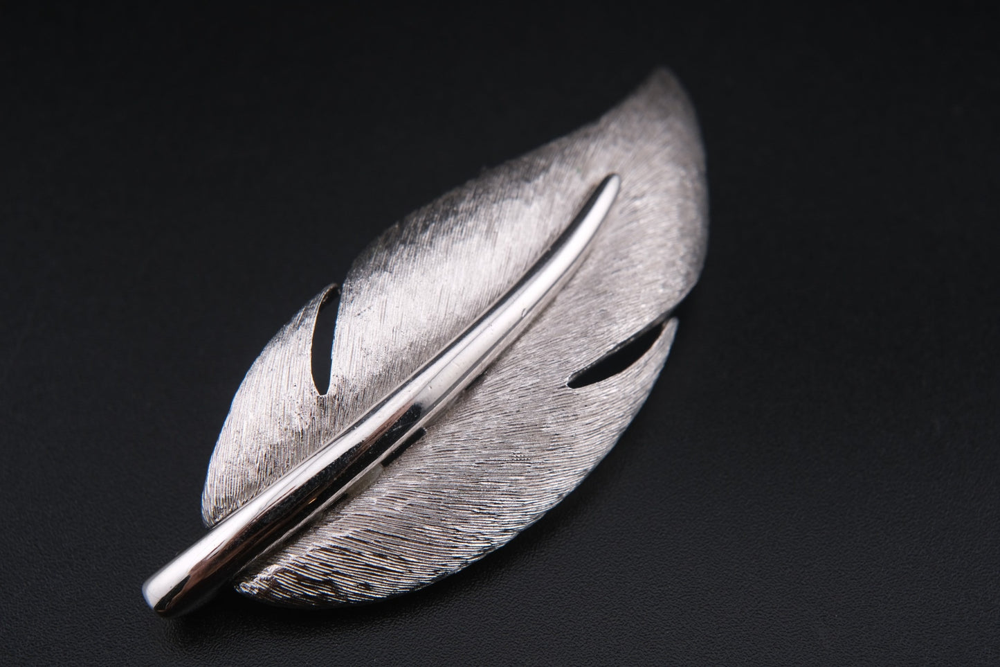 Givenchy Leaf Brooch – Silver-Tone with Brushed & Polished Finish
