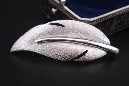 Givenchy Leaf Brooch – Silver-Tone with Brushed & Polished Finish