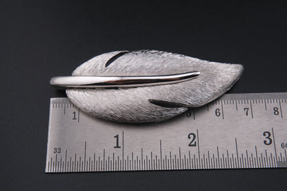 Givenchy Leaf Brooch – Silver-Tone with Brushed & Polished Finish